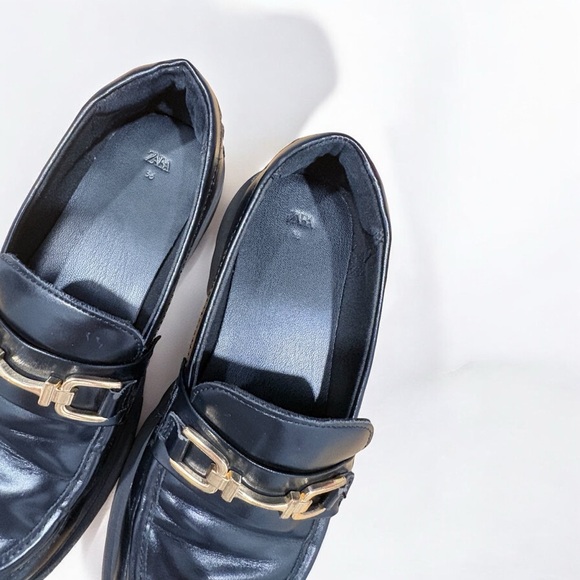 Zara Black Loafers with Gold Accent - Picture 2 of 6